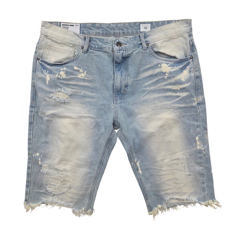 Smoke Rise Distressed Denim Shorts Acid Wash Bleach Splat Mens 38 SR91